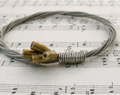 Recycled Electric Guitar String Bracelet silver colored with Fender Bullet ends attached Unisex Small free shipping in US