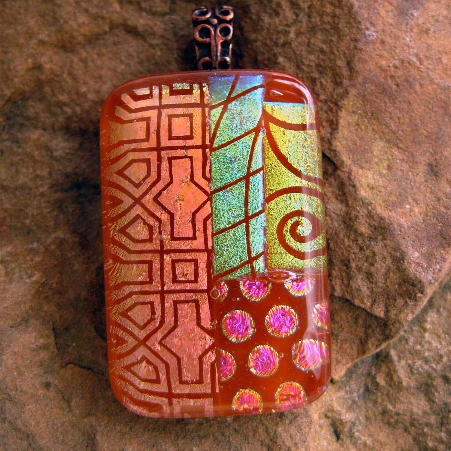 Fused Glass Pendant, Fused Glass Jewelry,  Dichroic Jewelry  Fused Glass Pendant  - Warm Caramel