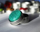 Fused Glass Screw Top Treasure Tin Teal Bubbles
