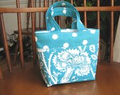 Turquoise Tote Small Purse Bag Girls Dots Flowers