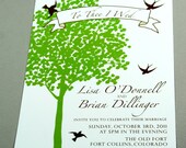 Modern Rustic Tree Wedding Invitation with Birds, custom colors and words for your wedding