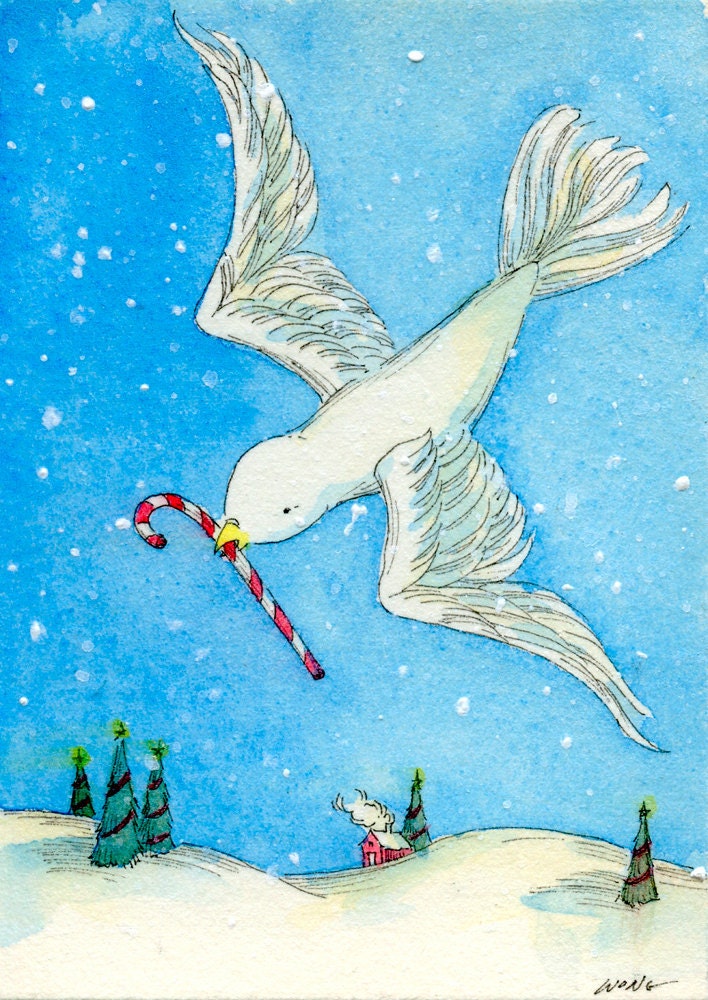 Original ACEO Painting -- Christmas dove