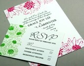 Daisy Rustic and Modern Flowers Wedding Invitation: pink and green or custom colors, SAMPLE
