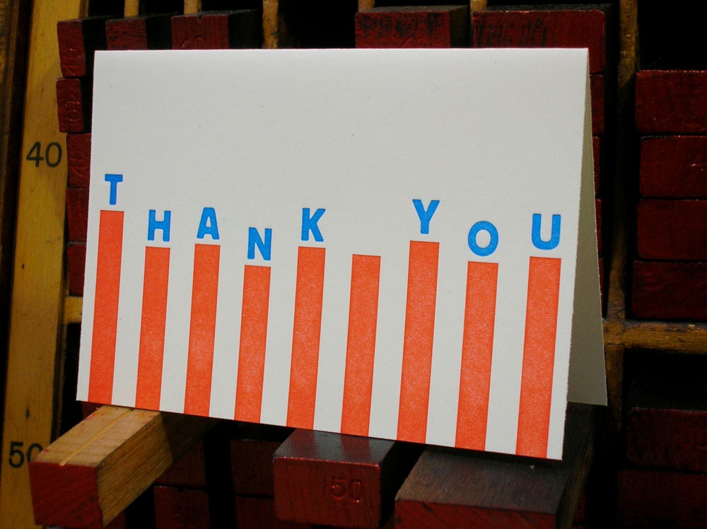Thank You stripes letterpress note cards