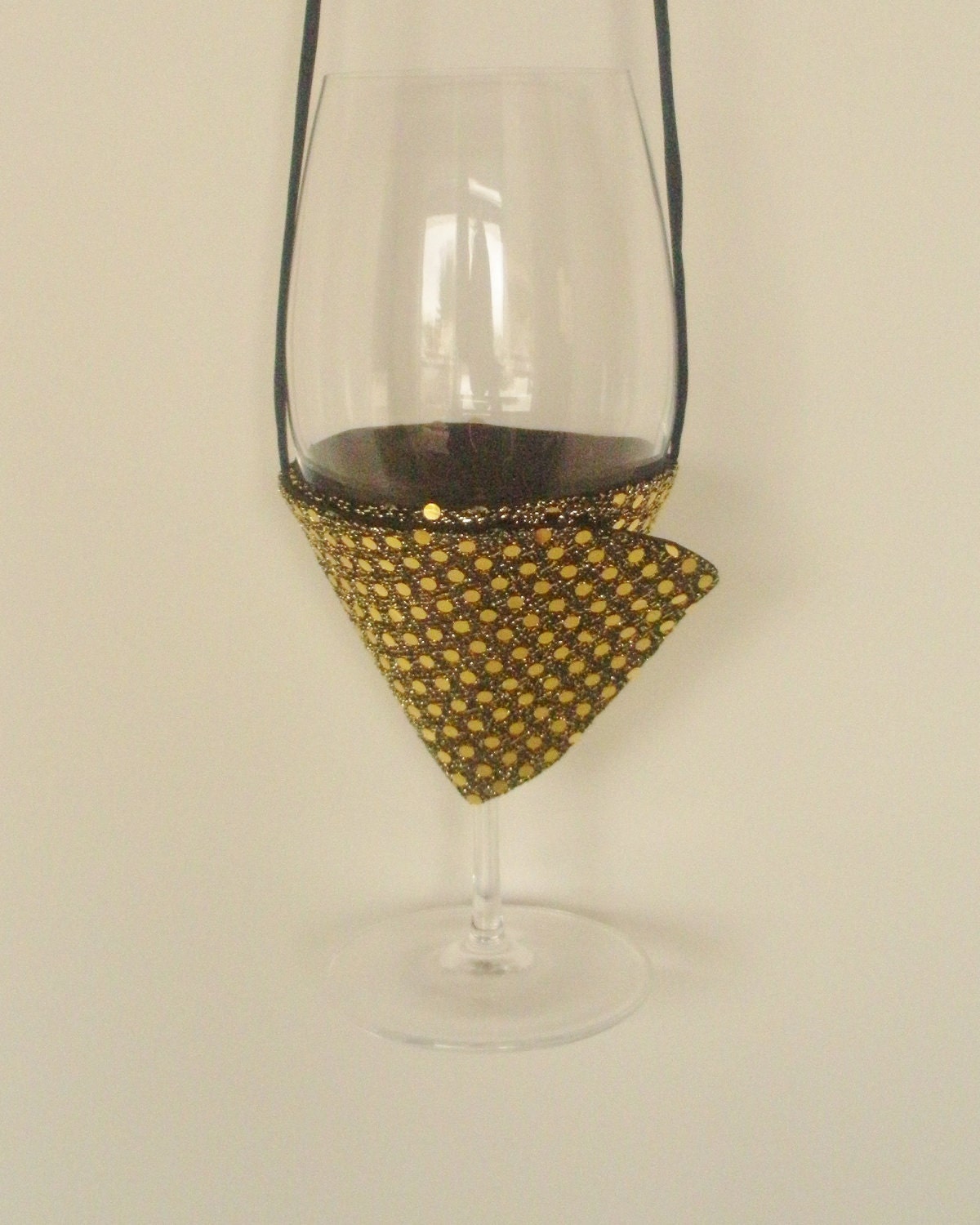Wine Glass Holder - Gold Sequin on Black