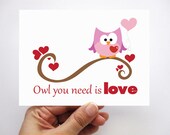 Set of 6 Valentine's day card, Owl you need is love card,