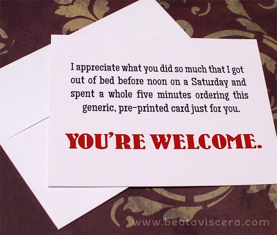 Funny Thank You Card - A2 Snarky Sarcastic Flat Notecard - Humorous Thank You Notecard - Thank You Note - Subversive
