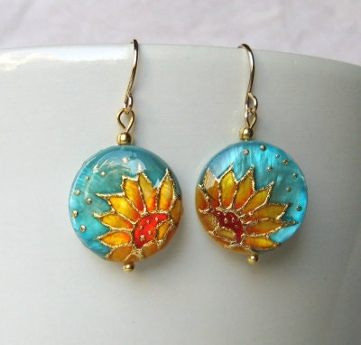 Sunflower Earrings handpainted, spring fashion, sunflower jewelry, mother's day jewelry, spring jewelry, flower jewelry, gift for mom