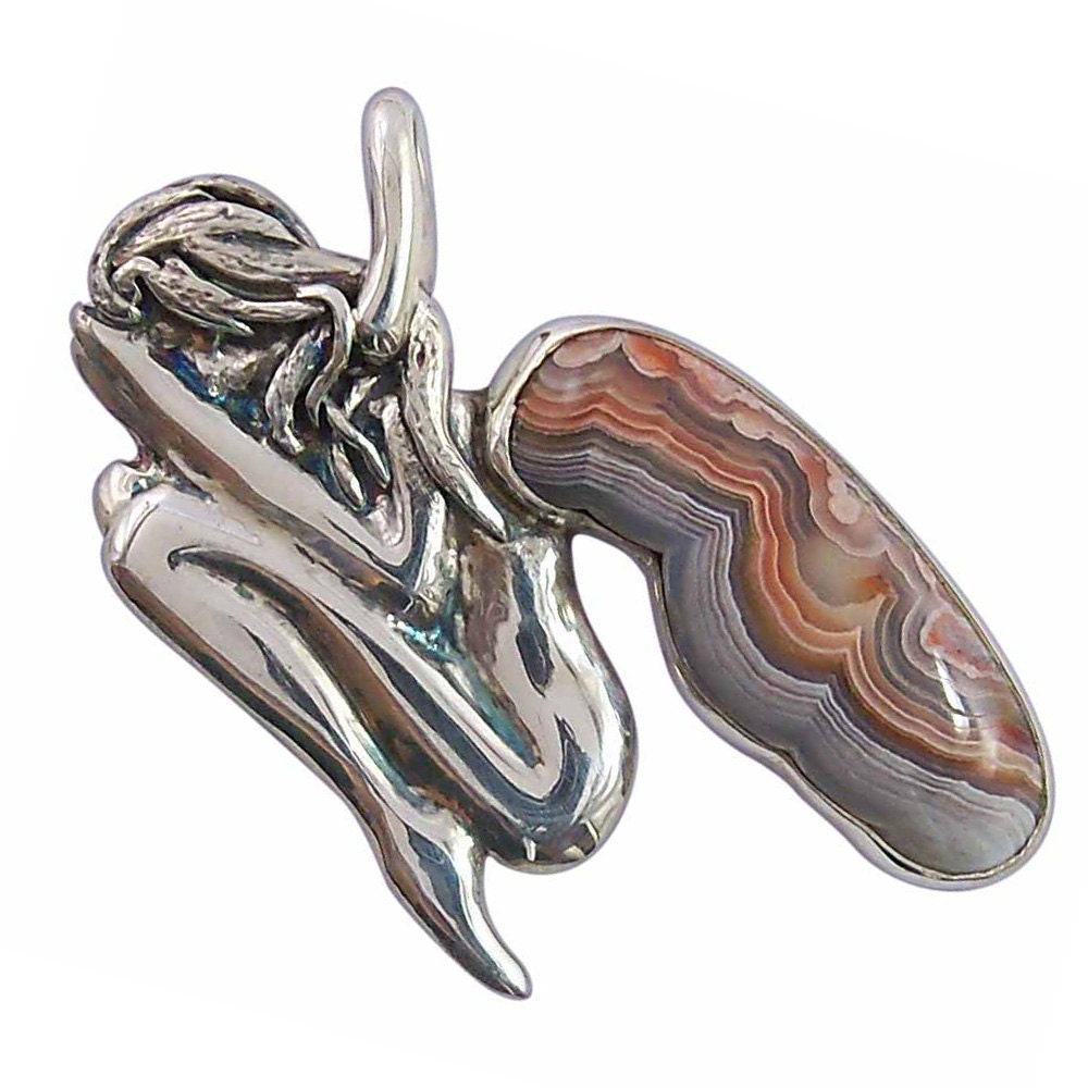 Sleeping Fairy Silver and Crazy Lace Agate Pendant  pczlk1849