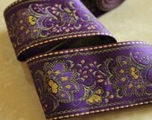 Jacquard Ribbon Trim Purple Floral Victorian Limited Quantity- 2 Yards