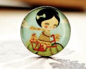 Bike ride - Original Handmade Brass Adjustable Round Ring Jewelry by Danita