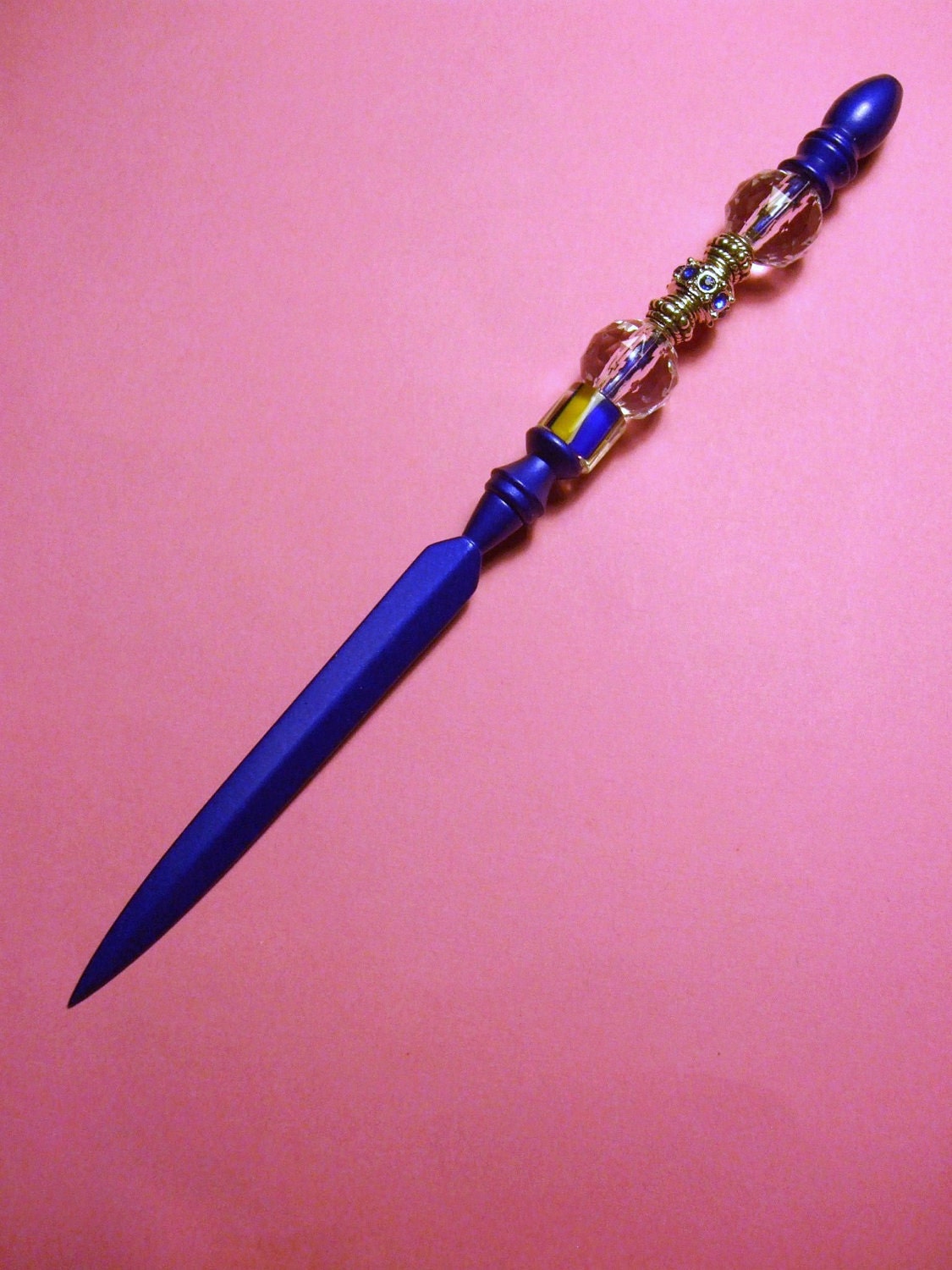 DESIGNER BLUE BEADED Letter Opener For Your Office Desk - Handcrafted / Handmade -  Free Shipping