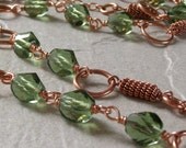 Necklace and Earring Set Wire Wrapped Solid Copper and Glass Beads