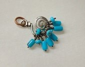 Silver Wire spiral pendant, turquoise fringe- Free Shipping Etsy