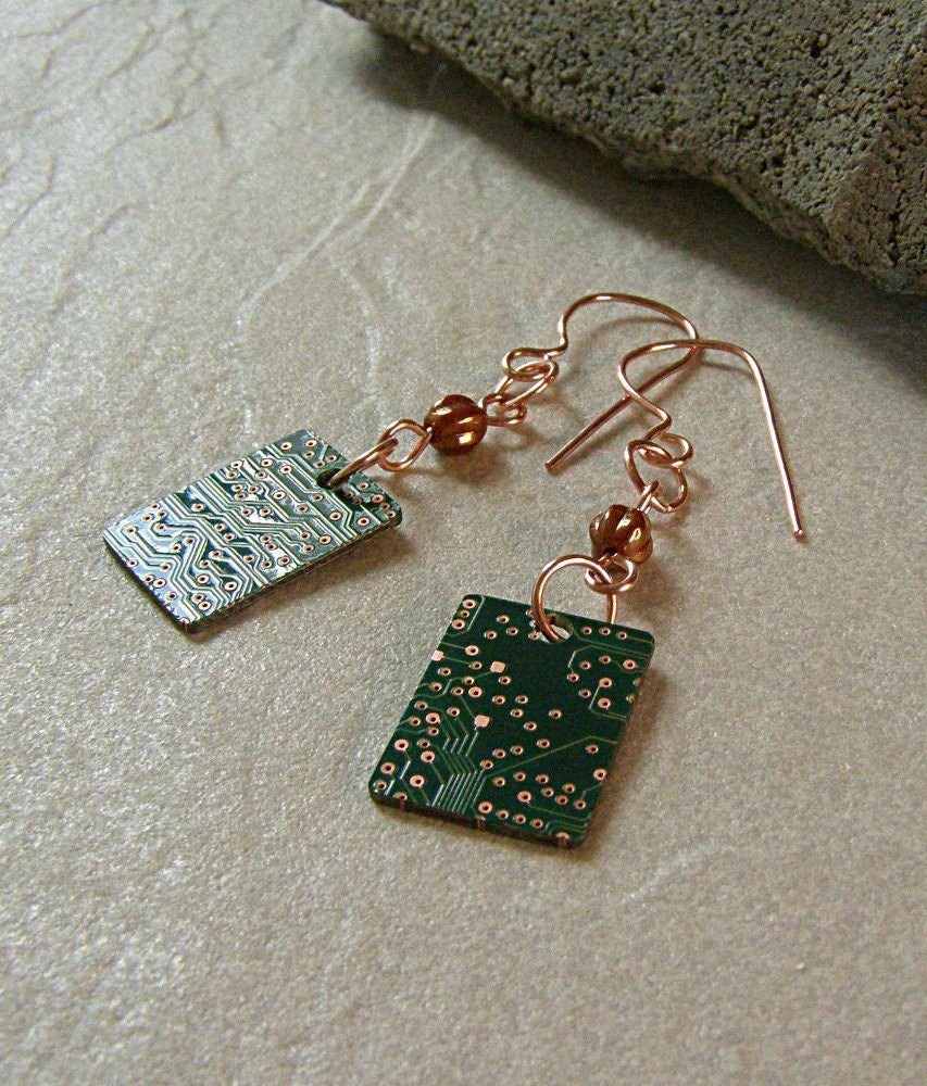 Geekery Earrings Recycled Circuit Board and Copper