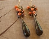 Smoky Quartz Coral Long Drop Earrings, 14k Gold Fill