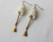 brass triangle and shell earrings