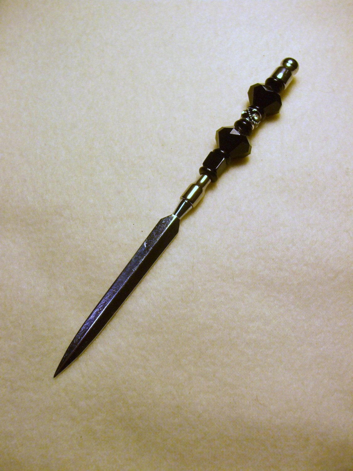 Sharp Black Beads - DESIGNER Beaded LETTER OPENER for your Office Desk- Custom Order - Handcrafted/Handmade     -  free shipping