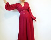 SALE Vtg 60s Miss Elliette Chiffon Jumpsuit Dress Designer Couture Pleated Hollywood Glamour Party Dress, Cocktail Burgundy Rose Gown Size 8