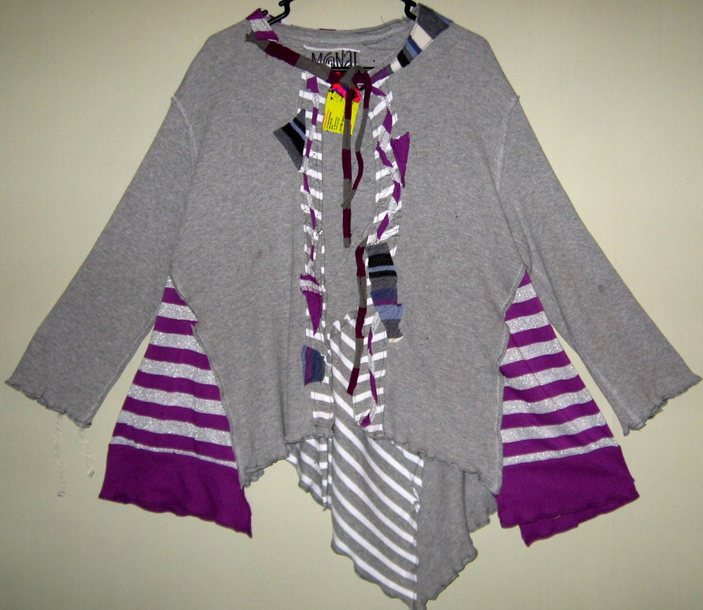 One size fits most Upcycled grey Thermal Cardigan top Sweater