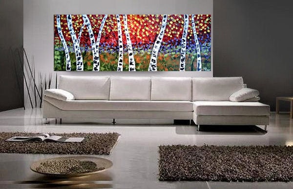 Large Birch Tree Painting Original Abstract Texture wall decor Artwork 72x24 Contemporary Fine art canvas Painting Made to Order by OTO