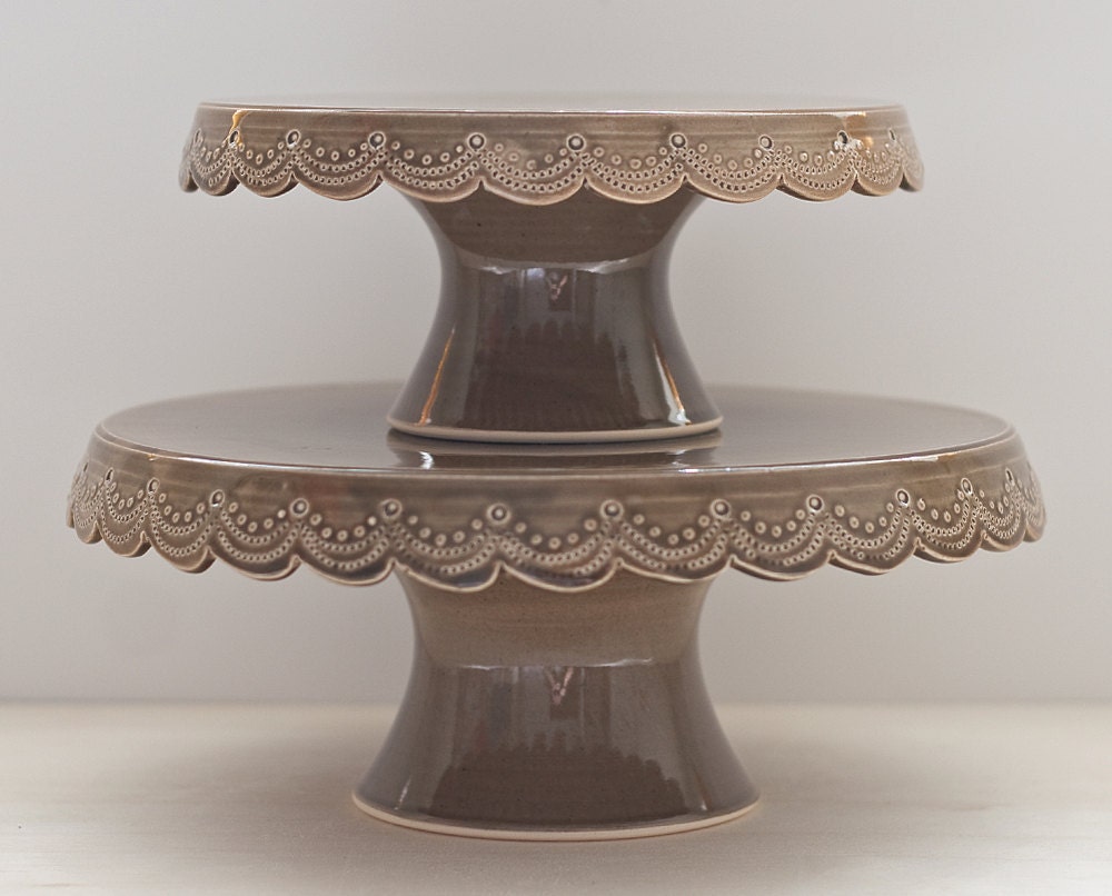 Cake Stand Tier Set - Medium 10" and Small 7" - Stitching Stands - Cocoa Brown - SECOND