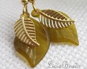 Deciduous - olive green and gold leaf earrings