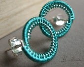 Seafoam Circles (small) - wirewrapped sterling silver circle earrings