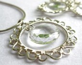 Cordelia - Quartz Crystal coin briolette with sterling wire wrapped lace circle pendant, sterling silver necklace