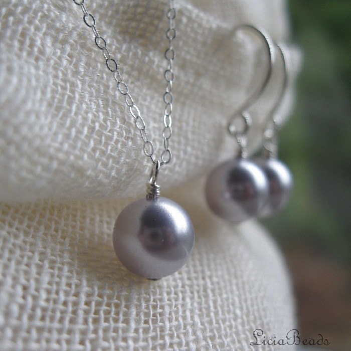 Bride in Pearls - necklace and earring set in lavender, custom colors available