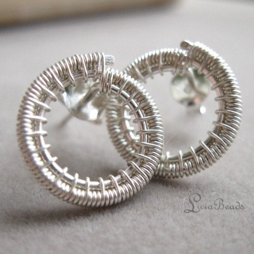 Spinning Circles - hand wrapped sterling silver wire circle earrings
