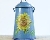 Vintage French Enamel Pot or Pail, Hand Decorated with Provencale Sunflower