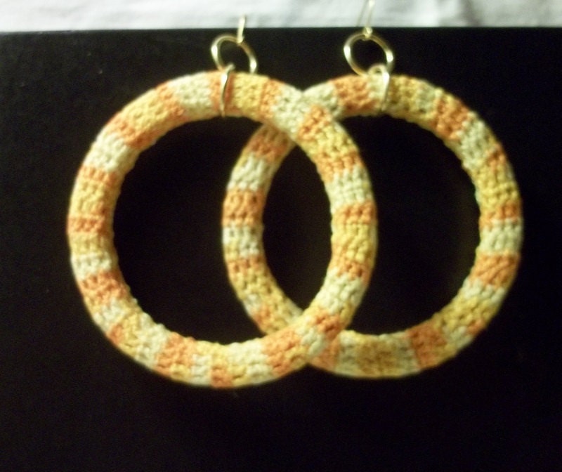 Yellow Crochet  Hoop Earrings