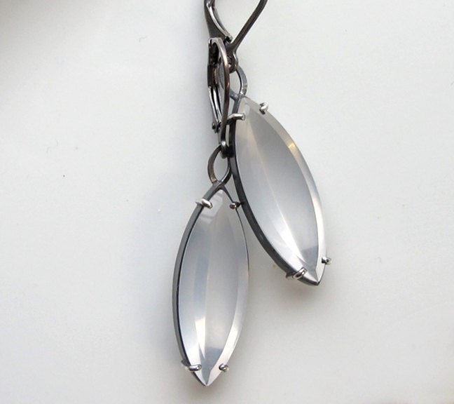 White Quartz Marquis Earrings Oxidized Sterling Silver