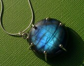 Aqua Labradorite Necklace Recycled Sterling Silver Pendant