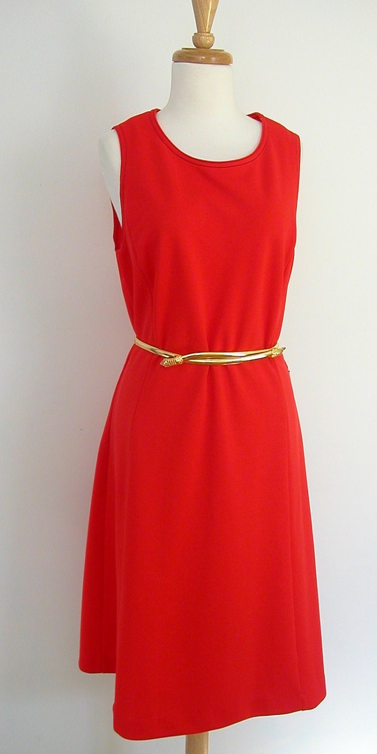 Red  Dress / 70s red dress / shift dress / sheath dress / lg xl