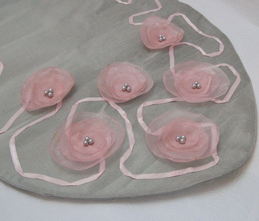 handmade silver and pink table runner , Table setting