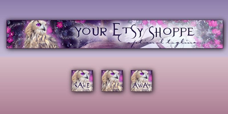 Lavender Forest Owl Etsy Banner and 3 Avatars