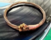 Recycled Acoustic Guitar String Bracelet bronze colored with brass ball ends attached Mens or Womens LARGE Free shipping to US
