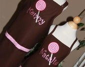 Personalized Embroidered MOMMY and DAUGHTER Apron SET swirls pockets lollipop