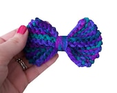 Knit Hair Bow - Hand Knitted in Purple, Blue, and Teal Multicolor