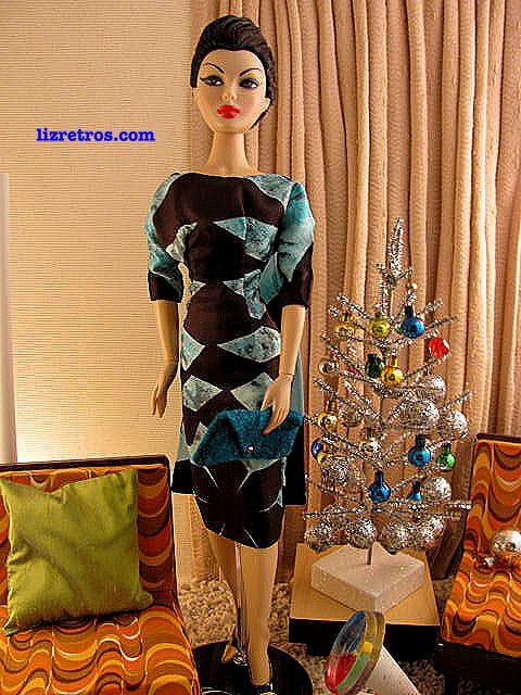 Vintage Abstract Diamond Print Cocktail Gown for Gene and Pals by RETROS and FREE Shipping in US