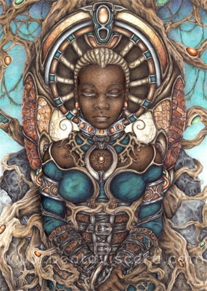 8x10 Signed Fantasy Art Print - Archival Giclee Print - Black Woman Art - Afrocentric - Sci Fi Science Fiction Art - Black Art Reproduction