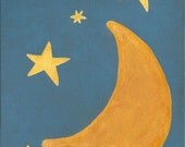 NEW - Moon and Stars - PRINT - 8x10 - outer space night sky art for children