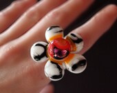 Fused Glass Ring - Flower Power Zebra Orange