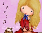 Children room decor wall art for girls owl music , nursery wall hanging , archival reproduction art print