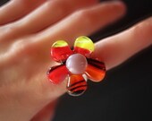 Fused Glass Ring - Flower Power Orange Confetti