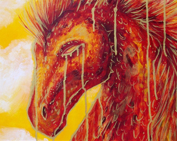 Acrylic Dragon Painting on Canvas Red and Gold