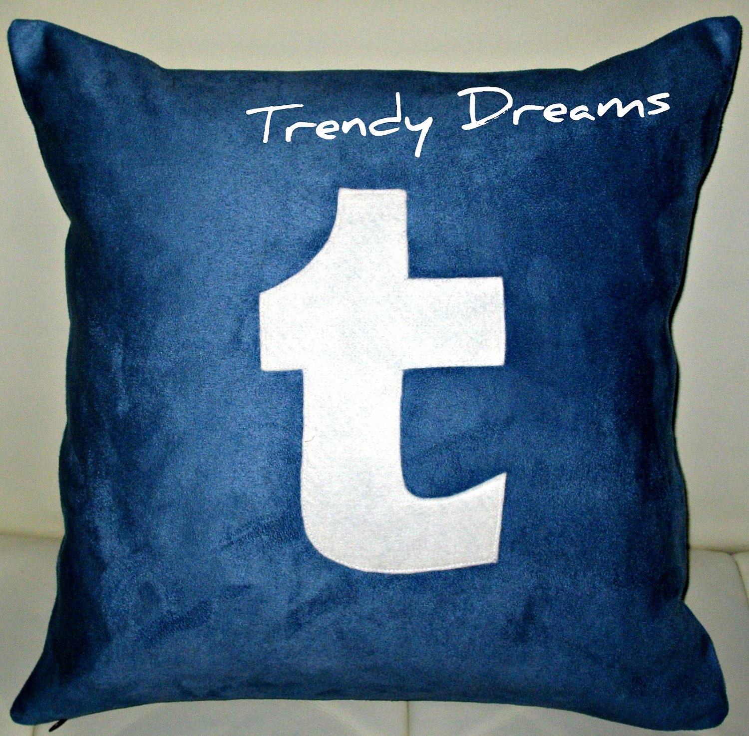 Free US shipping Unique Designer 16x16 inches Navy Blue and Black Suede Pillow Cover with  Tumblr Icon  Applique