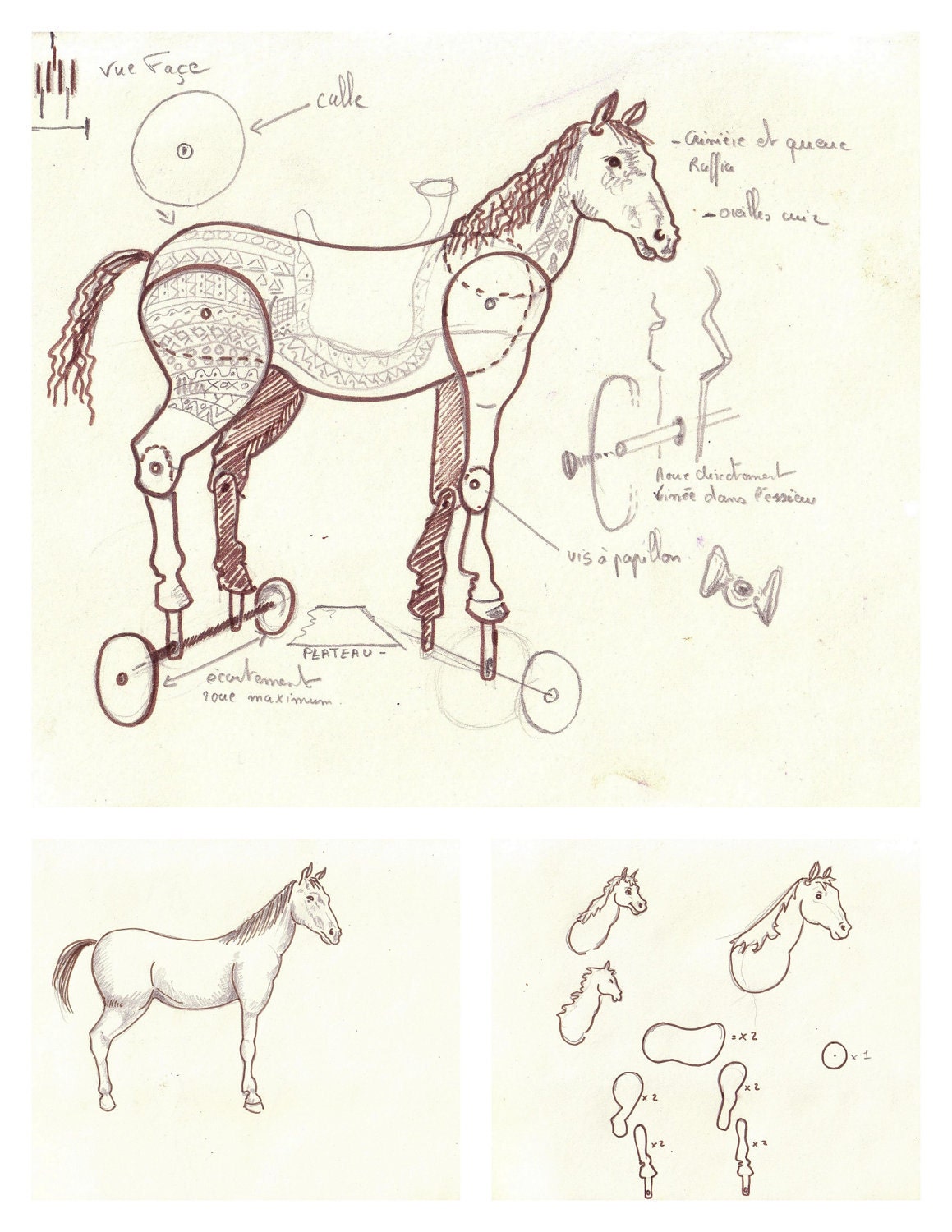 Horse of Troy. Sketch for Sculpture.Print 11"x17". Free Shipping in USA.